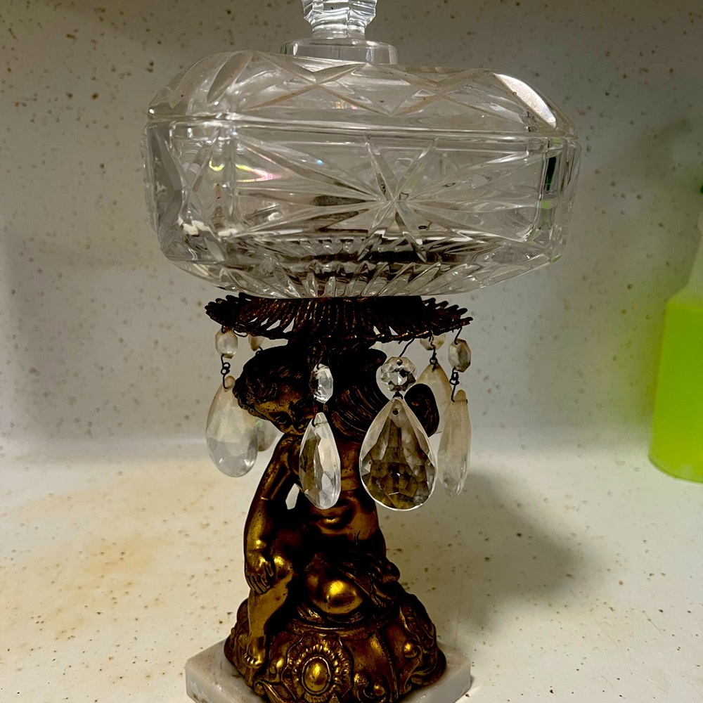 Vintage Hollywood Regency Crystal Candy Compote Dish